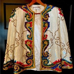 Vintage Richilene Beaded vivid Sequins Jacket bling Vegas showgirl USA made